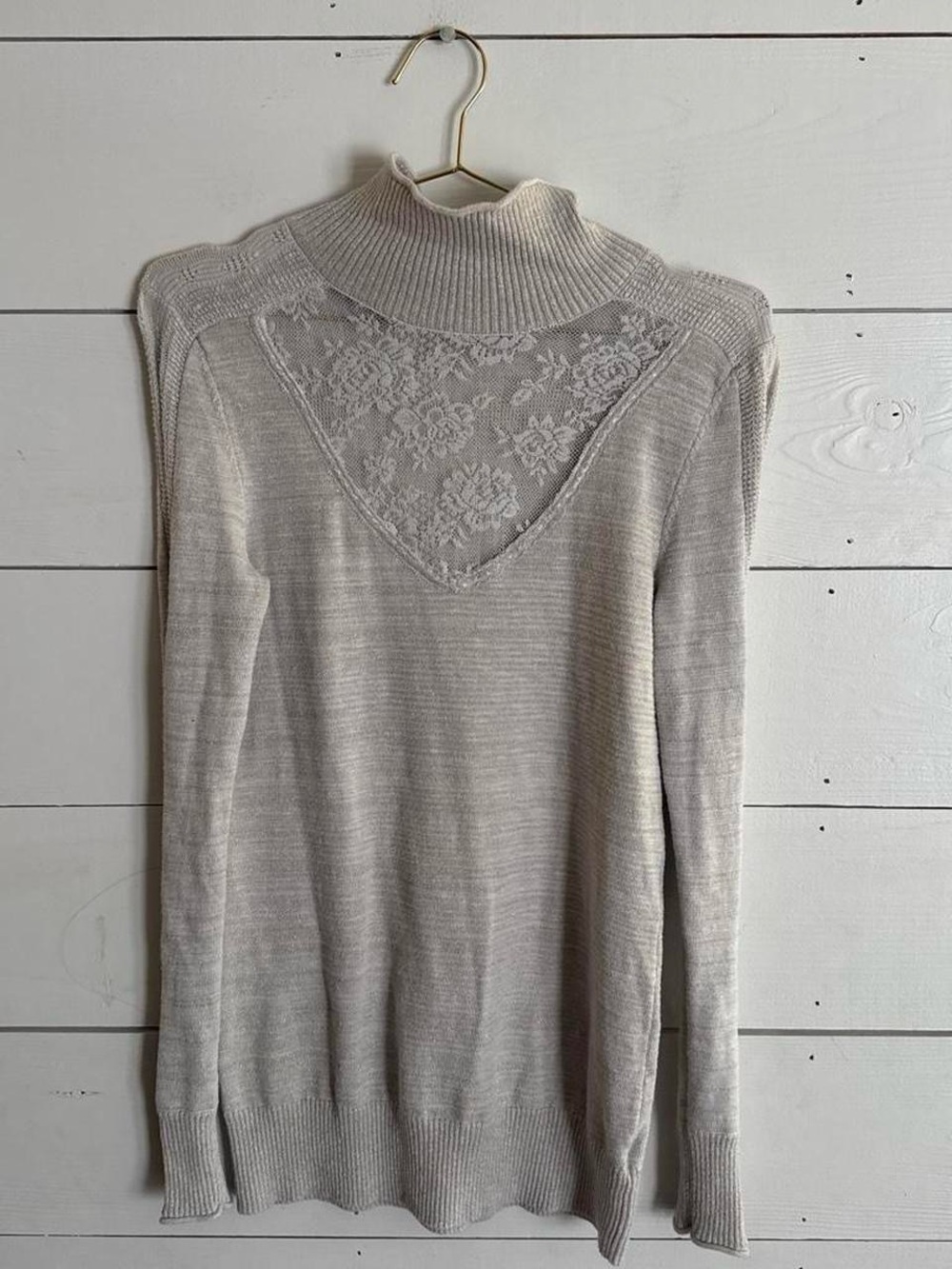 Free People Cream Lace-Back Mock Neck Pullover